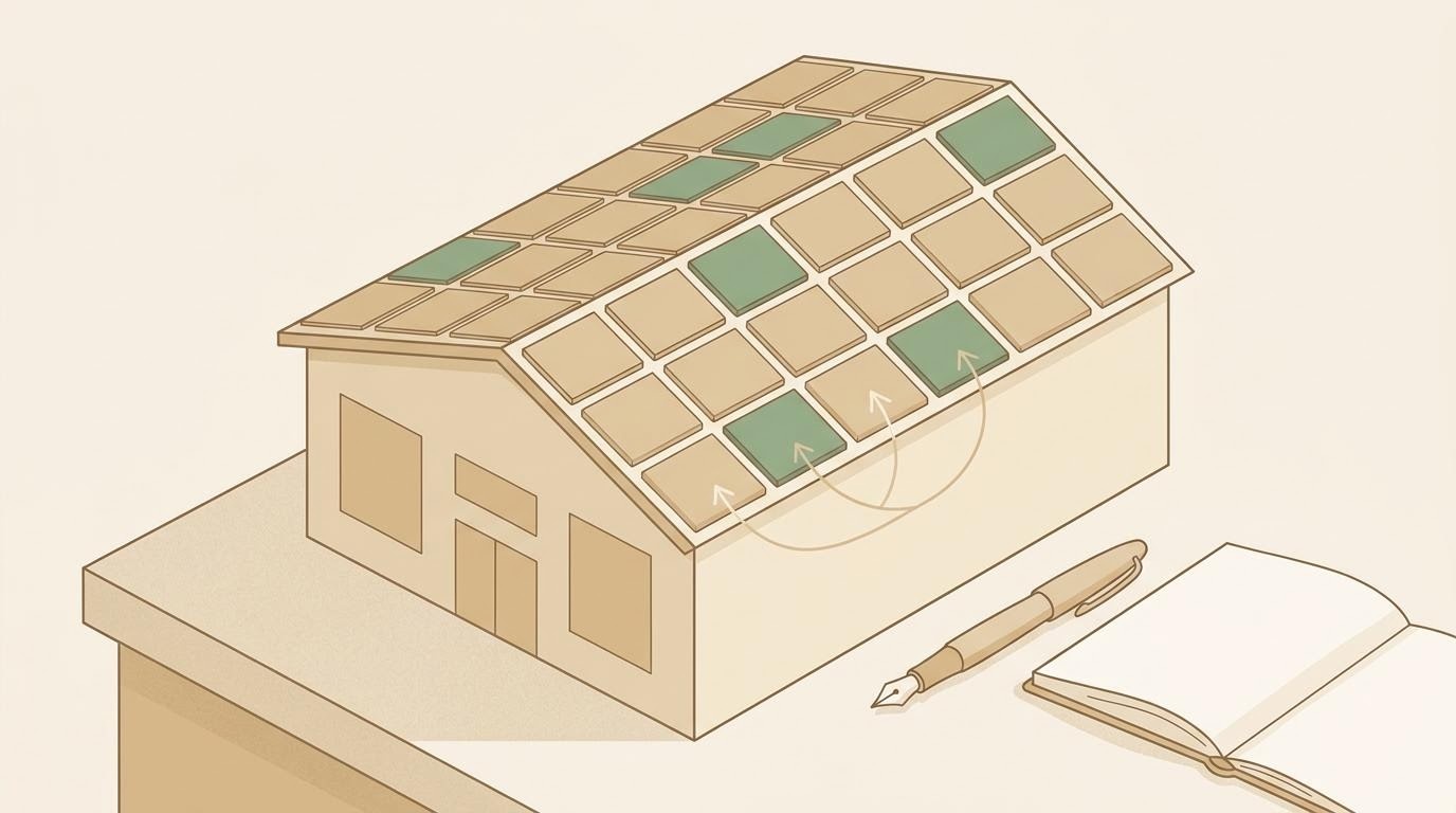 Schematische Darstellung eines Unternehmens, das in einzelne Anteile (Aktien) unterteilt ist